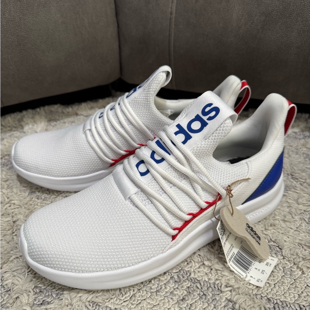 adidas White Sneakers with Blue and Red Accents